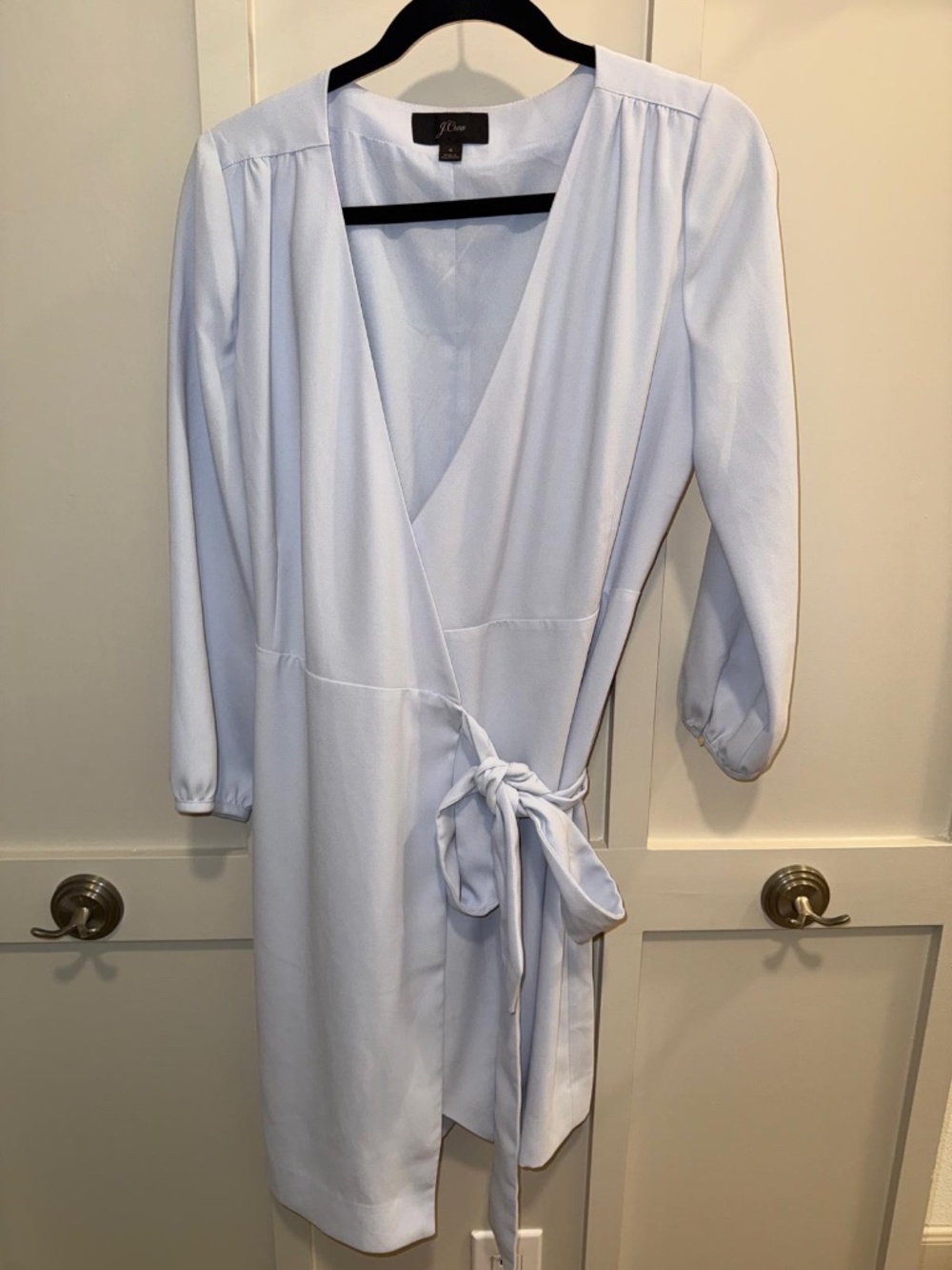 J. Crew Wrap Dress in 365 Crepe Pale Light Blue  H6292 - LIGHT BLUE - SIZE 4